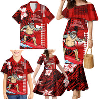 Personalised Hawaii Christmas Family Matching Mermaid Dress and Hawaiian Shirt Mele Kalikimaka Surfing Santa Claus - Wonder Print Shop