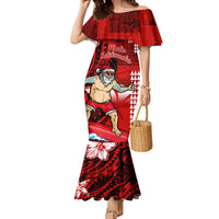 Personalised Hawaii Christmas Family Matching Mermaid Dress and Hawaiian Shirt Mele Kalikimaka Surfing Santa Claus - Wonder Print Shop