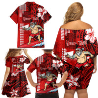 Personalised Hawaii Christmas Family Matching Off Shoulder Short Dress and Hawaiian Shirt Mele Kalikimaka Surfing Santa Claus - Wonder Print Shop