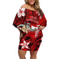Personalised Hawaii Christmas Family Matching Off Shoulder Short Dress and Hawaiian Shirt Mele Kalikimaka Surfing Santa Claus - Wonder Print Shop