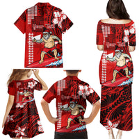 Personalised Hawaii Christmas Family Matching Puletasi Dress and Hawaiian Shirt Mele Kalikimaka Surfing Santa Claus - Wonder Print Shop