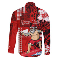 Personalised Hawaii Christmas Family Matching Summer Maxi Dress and Hawaiian Shirt Mele Kalikimaka Surfing Santa Claus - Wonder Print Shop