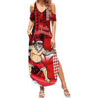 Personalised Hawaii Christmas Family Matching Summer Maxi Dress and Hawaiian Shirt Mele Kalikimaka Surfing Santa Claus - Wonder Print Shop