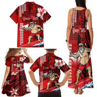 Personalised Hawaii Christmas Family Matching Tank Maxi Dress and Hawaiian Shirt Mele Kalikimaka Surfing Santa Claus - Wonder Print Shop