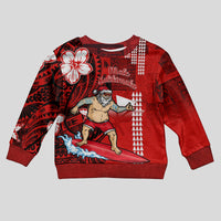 Personalised Hawaii Christmas Kid Ugly Christmas Sweater Mele Kalikimaka Surfing Santa Claus - Wonder Print Shop