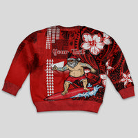 Personalised Hawaii Christmas Kid Ugly Christmas Sweater Mele Kalikimaka Surfing Santa Claus - Wonder Print Shop
