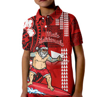 Personalised Hawaii Christmas Kid Polo Shirt Mele Kalikimaka Surfing Santa Claus - Wonder Print Shop
