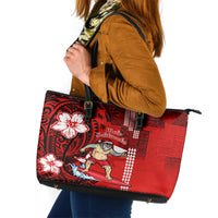 Personalised Hawaii Christmas Leather Tote Bag Mele Kalikimaka Surfing Santa Claus - Wonder Print Shop