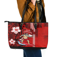 Personalised Hawaii Christmas Leather Tote Bag Mele Kalikimaka Surfing Santa Claus - Wonder Print Shop