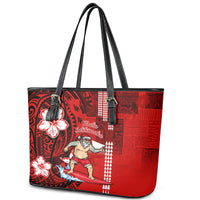 Personalised Hawaii Christmas Leather Tote Bag Mele Kalikimaka Surfing Santa Claus - Wonder Print Shop