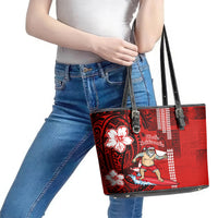 Personalised Hawaii Christmas Leather Tote Bag Mele Kalikimaka Surfing Santa Claus - Wonder Print Shop