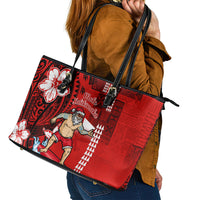 Personalised Hawaii Christmas Leather Tote Bag Mele Kalikimaka Surfing Santa Claus - Wonder Print Shop
