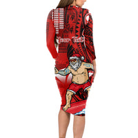 Personalised Hawaii Christmas Long Sleeve Bodycon Dress Mele Kalikimaka Surfing Santa Claus - Wonder Print Shop