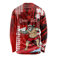 Personalised Hawaii Christmas Long Sleeve Shirt Mele Kalikimaka Surfing Santa Claus - Wonder Print Shop