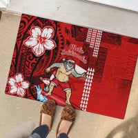 Personalised Hawaii Christmas Rubber Doormat Mele Kalikimaka Surfing Santa Claus - Wonder Print Shop
