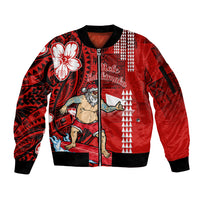 Personalised Hawaii Christmas Sleeve Zip Bomber Jacket Mele Kalikimaka Surfing Santa Claus - Wonder Print Shop