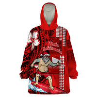 Personalised Hawaii Christmas Wearable Blanket Hoodie Mele Kalikimaka Surfing Santa Claus - Wonder Print Shop