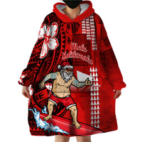 Personalised Hawaii Christmas Wearable Blanket Hoodie Mele Kalikimaka Surfing Santa Claus - Wonder Print Shop
