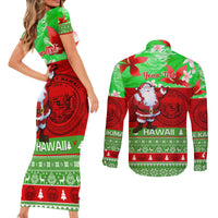 Personalised Hawaii Christmas Couples Matching Short Sleeve Bodycon Dress and Long Sleeve Button Shirts Mele Kalikimaka Hawaiian Santa Tropical Vibes - Wonder Print Shop