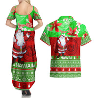 Personalised Hawaii Christmas Couples Matching Summer Maxi Dress and Hawaiian Shirt Mele Kalikimaka Hawaiian Santa Tropical Vibes - Wonder Print Shop