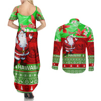 Personalised Hawaii Christmas Couples Matching Summer Maxi Dress and Long Sleeve Button Shirts Mele Kalikimaka Hawaiian Santa Tropical Vibes - Wonder Print Shop