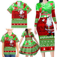 Personalised Hawaii Christmas Family Matching Long Sleeve Bodycon Dress and Hawaiian Shirt Mele Kalikimaka Hawaiian Santa Tropical Vibes - Wonder Print Shop