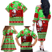 Personalised Hawaii Christmas Family Matching Off Shoulder Long Sleeve Dress and Hawaiian Shirt Mele Kalikimaka Hawaiian Santa Tropical Vibes - Wonder Print Shop
