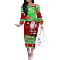 Personalised Hawaii Christmas Family Matching Off Shoulder Long Sleeve Dress and Hawaiian Shirt Mele Kalikimaka Hawaiian Santa Tropical Vibes - Wonder Print Shop
