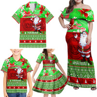 Personalised Hawaii Christmas Family Matching Off Shoulder Maxi Dress and Hawaiian Shirt Mele Kalikimaka Hawaiian Santa Tropical Vibes - Wonder Print Shop