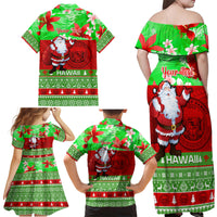Personalised Hawaii Christmas Family Matching Off Shoulder Maxi Dress and Hawaiian Shirt Mele Kalikimaka Hawaiian Santa Tropical Vibes - Wonder Print Shop