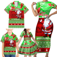 Personalised Hawaii Christmas Family Matching Short Sleeve Bodycon Dress and Hawaiian Shirt Mele Kalikimaka Hawaiian Santa Tropical Vibes - Wonder Print Shop