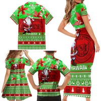 Personalised Hawaii Christmas Family Matching Short Sleeve Bodycon Dress and Hawaiian Shirt Mele Kalikimaka Hawaiian Santa Tropical Vibes - Wonder Print Shop