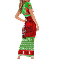 Personalised Hawaii Christmas Family Matching Short Sleeve Bodycon Dress and Hawaiian Shirt Mele Kalikimaka Hawaiian Santa Tropical Vibes - Wonder Print Shop