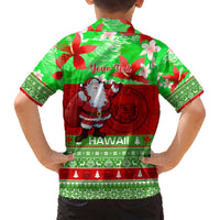 Hawaiian shirt back with Santa, Your Text message, green and red tropical print