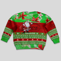 Personalised Hawaii Christmas Kid Ugly Christmas Sweater Mele Kalikimaka Hawaiian Santa Tropical Vibes - Wonder Print Shop
