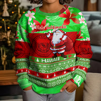 Personalised Hawaii Christmas Kid Ugly Christmas Sweater Mele Kalikimaka Hawaiian Santa Tropical Vibes - Wonder Print Shop