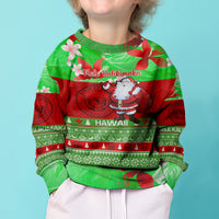 Personalised Hawaii Christmas Kid Ugly Christmas Sweater Mele Kalikimaka Hawaiian Santa Tropical Vibes - Wonder Print Shop