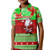Personalised Hawaii Christmas Kid Polo Shirt Mele Kalikimaka Hawaiian Santa Tropical Vibes - Wonder Print Shop
