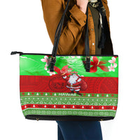 Personalised Hawaii Christmas Leather Tote Bag Mele Kalikimaka Hawaiian Santa Tropical Vibes - Wonder Print Shop