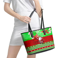 Personalised Hawaii Christmas Leather Tote Bag Mele Kalikimaka Hawaiian Santa Tropical Vibes - Wonder Print Shop