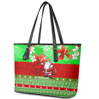 Personalised Hawaii Christmas Leather Tote Bag Mele Kalikimaka Hawaiian Santa Tropical Vibes - Wonder Print Shop