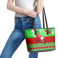 Personalised Hawaii Christmas Leather Tote Bag Mele Kalikimaka Hawaiian Santa Tropical Vibes - Wonder Print Shop