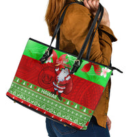 Personalised Hawaii Christmas Leather Tote Bag Mele Kalikimaka Hawaiian Santa Tropical Vibes - Wonder Print Shop