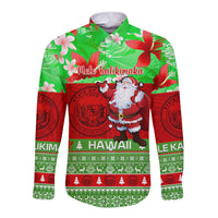 Personalised Hawaii Christmas Long Sleeve Button Shirt Mele Kalikimaka Hawaiian Santa Tropical Vibes - Wonder Print Shop