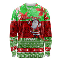 Personalised Hawaii Christmas Long Sleeve Shirt Mele Kalikimaka Hawaiian Santa Tropical Vibes - Wonder Print Shop