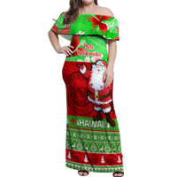 Personalised Hawaii Christmas Off Shoulder Maxi Dress Mele Kalikimaka Hawaiian Santa Tropical Vibes - Wonder Print Shop