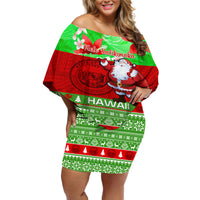 Personalised Hawaii Christmas Off Shoulder Short Dress Mele Kalikimaka Hawaiian Santa Tropical Vibes - Wonder Print Shop