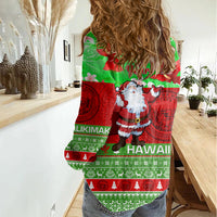 Personalised Hawaii Christmas Women Casual Shirt Mele Kalikimaka Hawaiian Santa Tropical Vibes - Wonder Print Shop