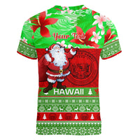 Personalised Hawaii Christmas Women V Neck T Shirt Mele Kalikimaka Hawaiian Santa Tropical Vibes - Wonder Print Shop