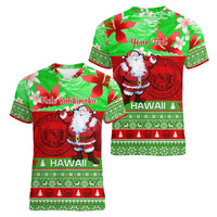 Personalised Hawaii Christmas Women V Neck T Shirt Mele Kalikimaka Hawaiian Santa Tropical Vibes - Wonder Print Shop
